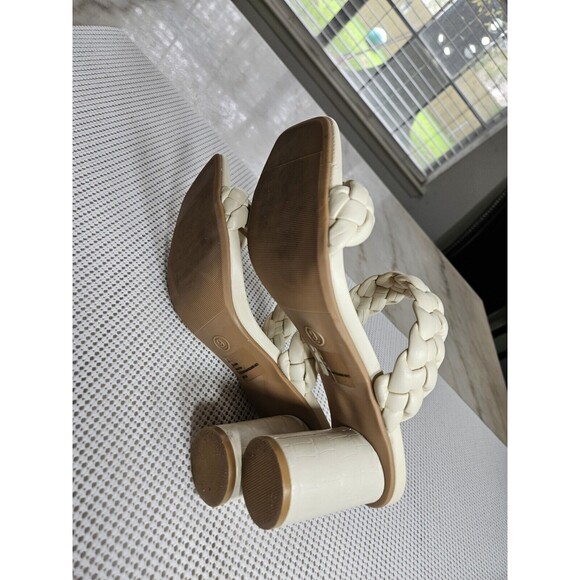 Women Cream Braided Block Heels Size 9 - Picture 6 of 10